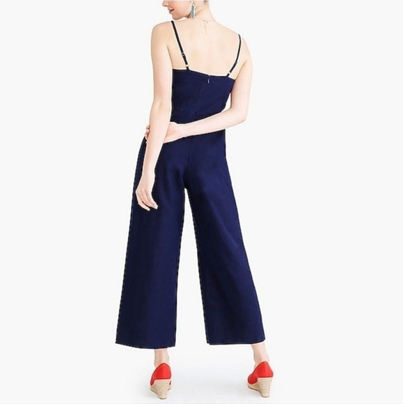 J. Crew Factory Linen-blend Navy Blue Jumpsuit Size 2 - Picture 2 of 13